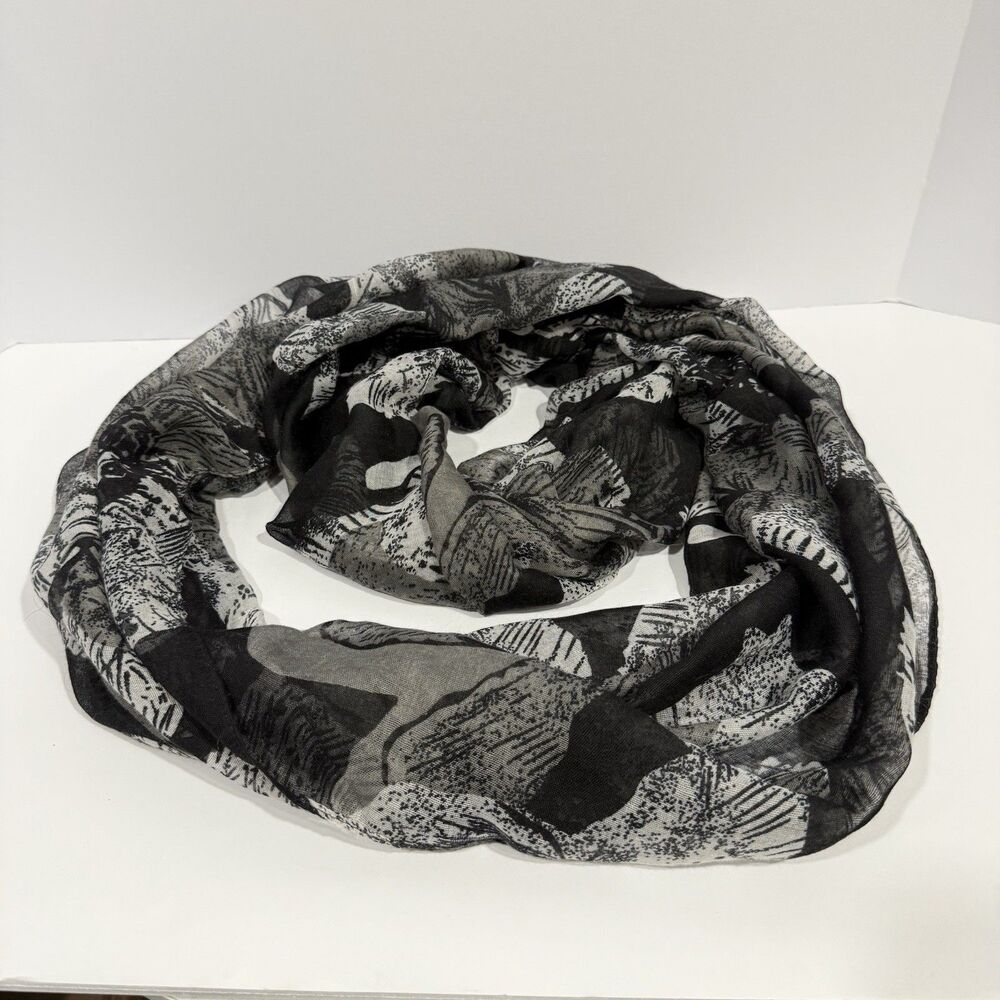 Black and Grey Abstract Floral Print Infinity Loop Scarf - Picture 11 of 11